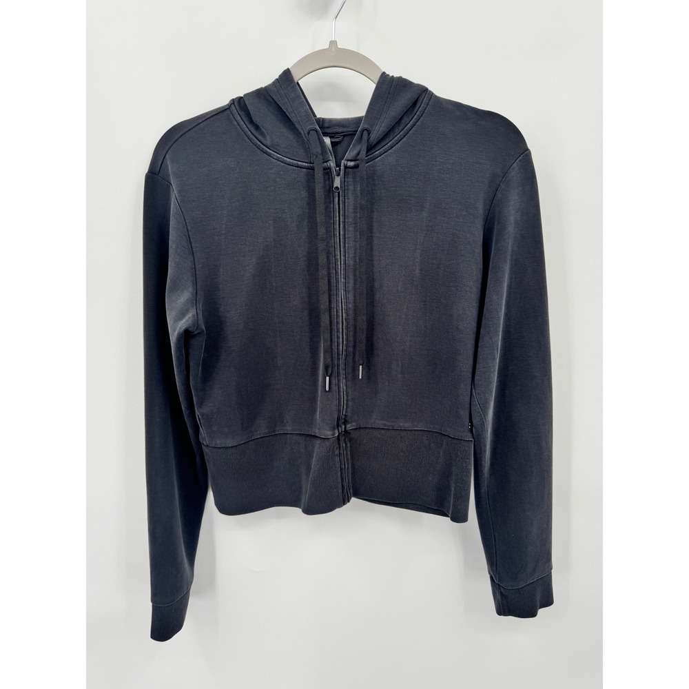 Vuori Compose Full Zip Hoodie Women Medium Charcoal Grey Cropped Athleisure